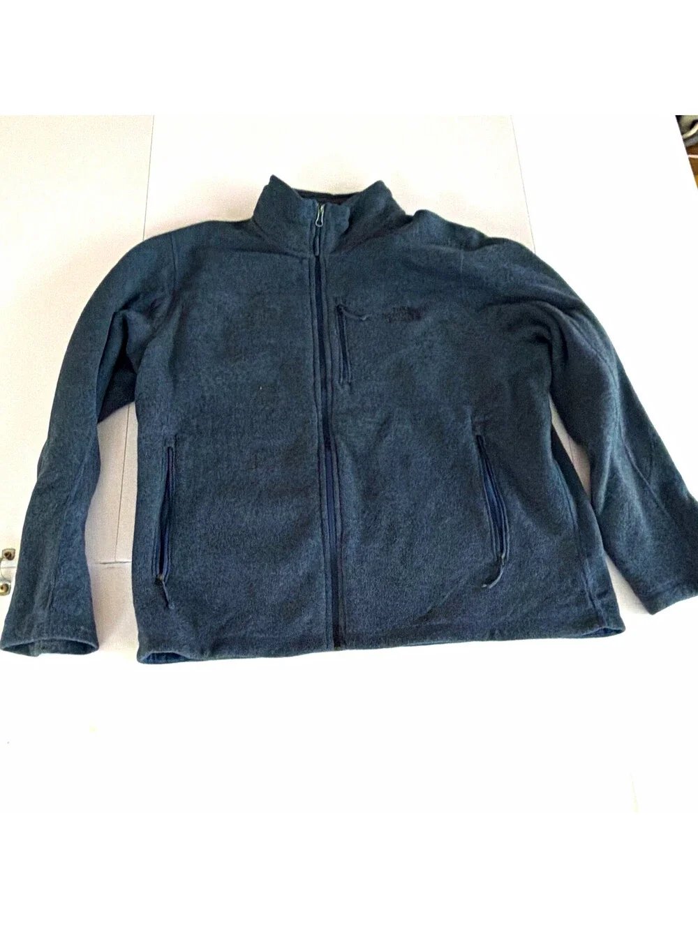 The North Face Men’s Gray Solid Full Zip Logo Stand-Up Short Fleece Jacket XL
